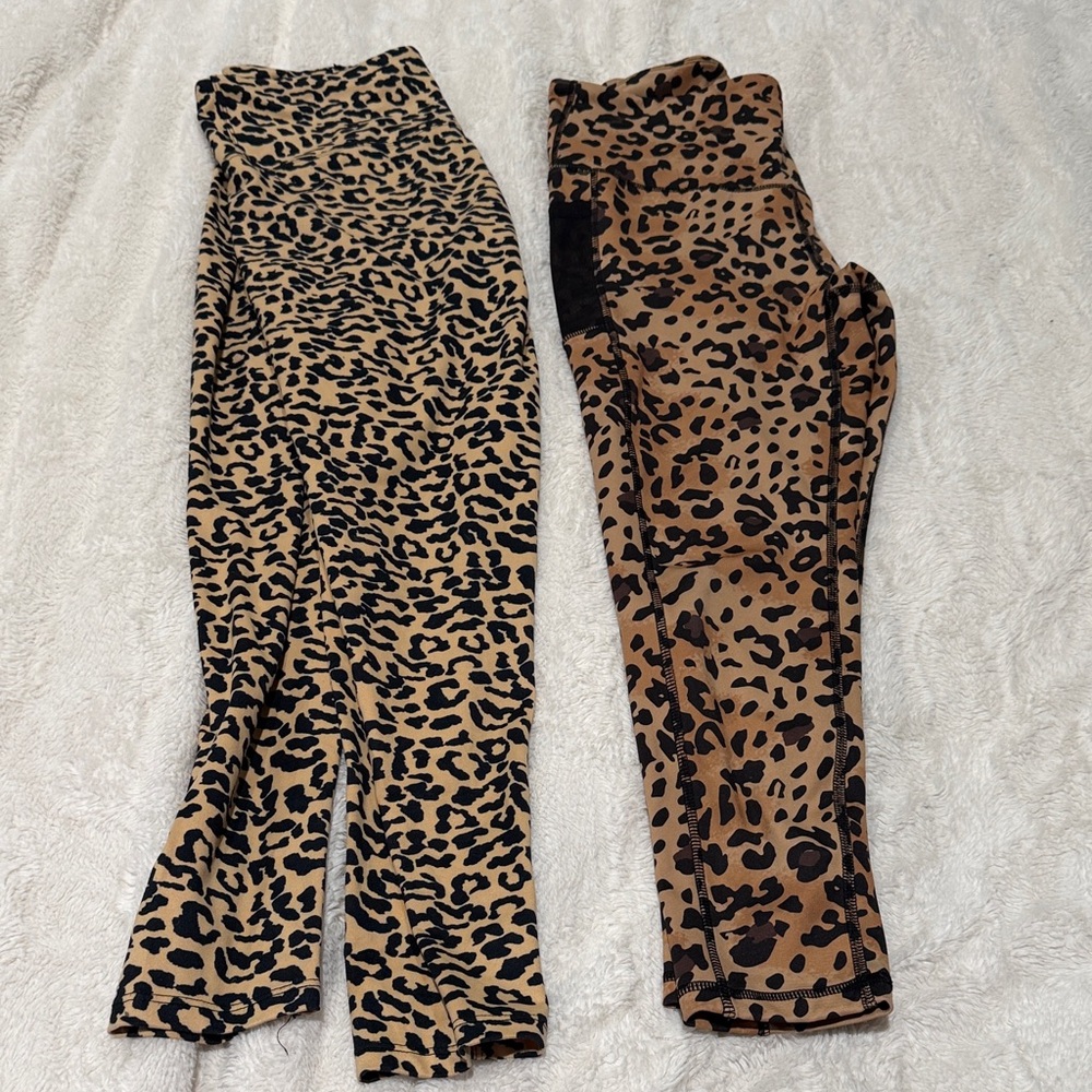 Leopard Print Woman’s Leggings Set - Tan, Purple, Brown